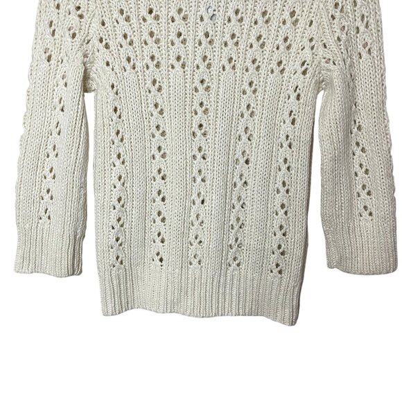 DKNY CITY 3/4-Sleeve Cream Fitted Scoop-Neck Sweater with Beaded Details, XL - Picture 7 of 10